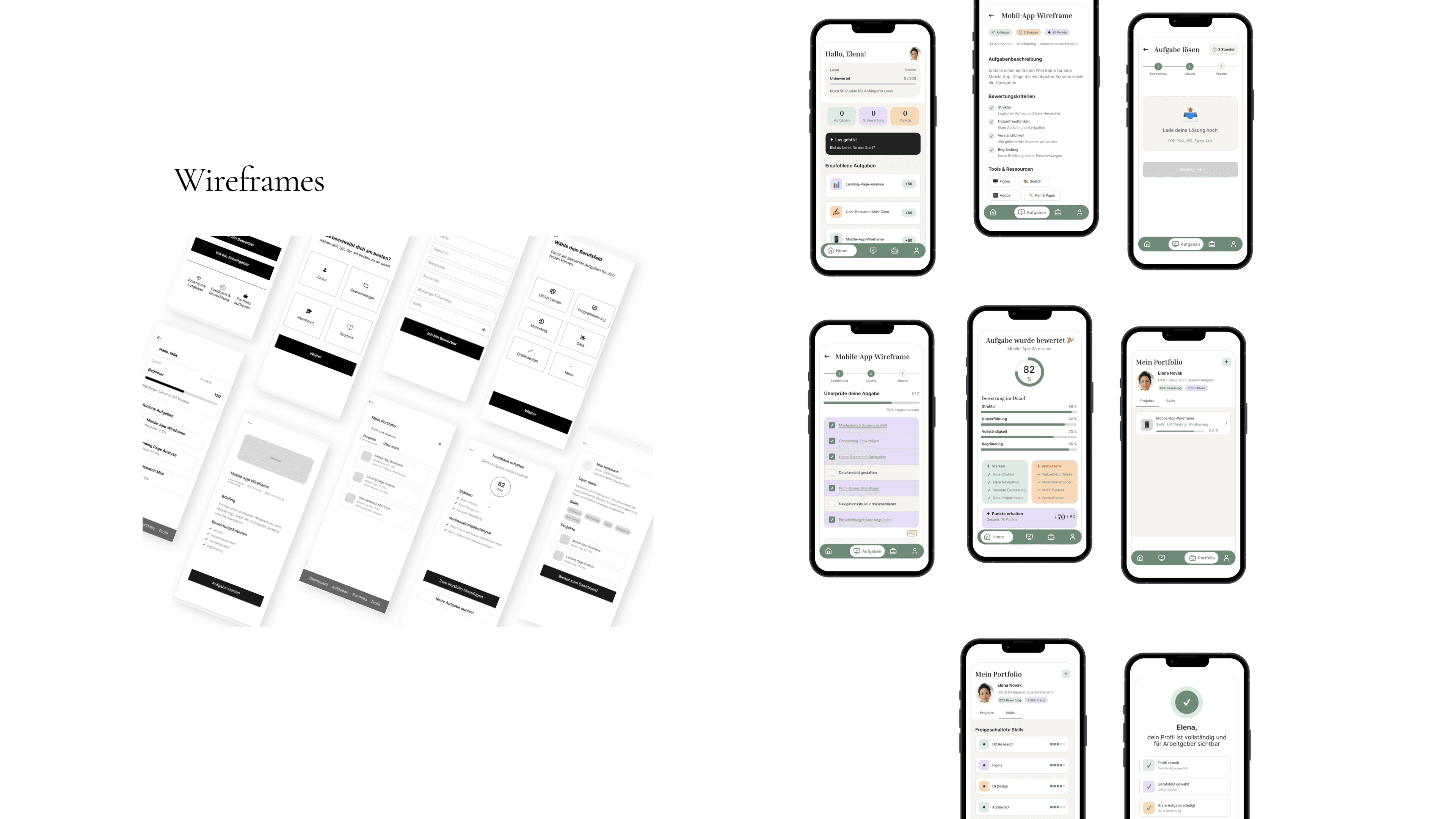 StartLance wireframes and final mobile screens