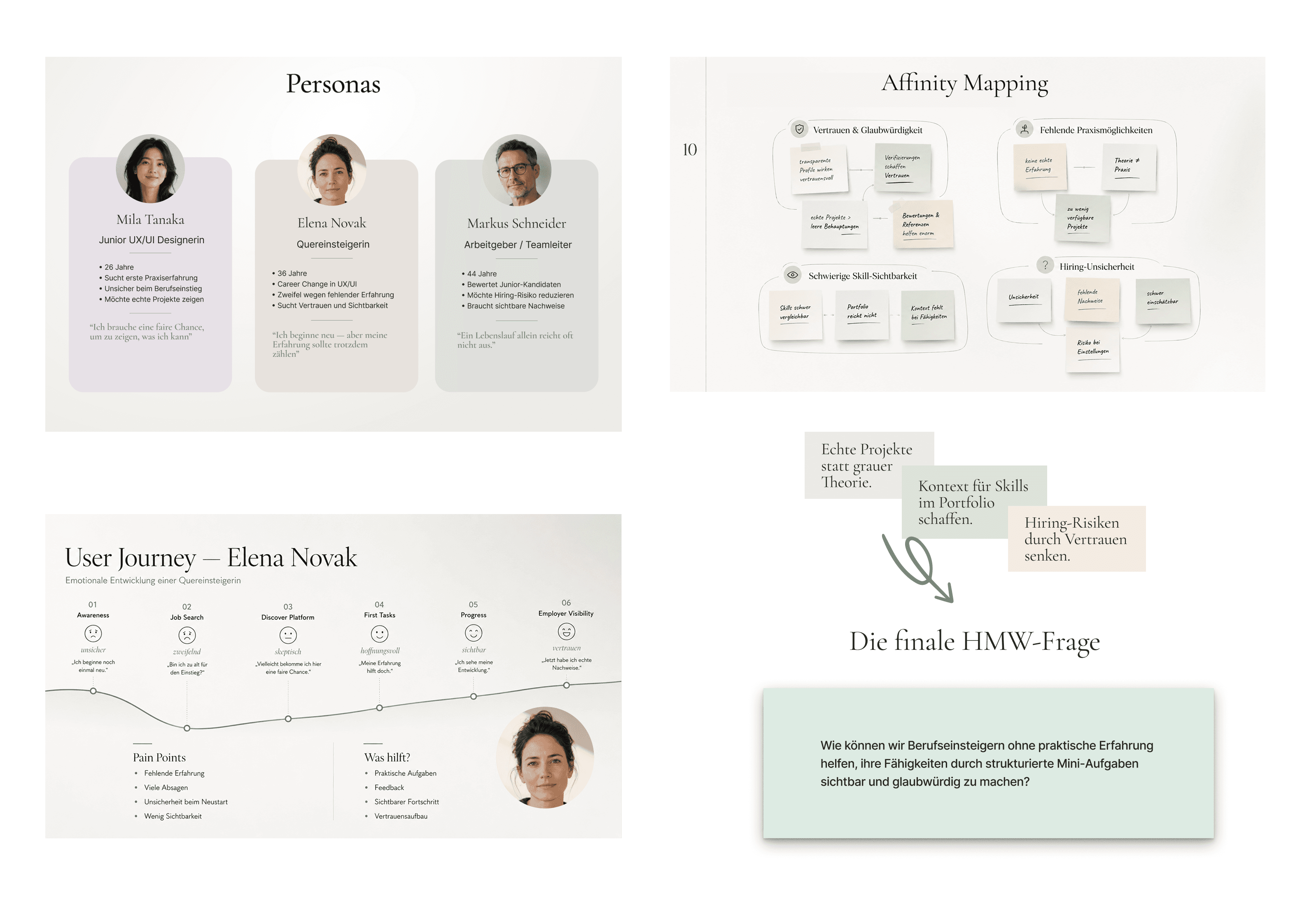 StartLance personas, journey map and HMW question